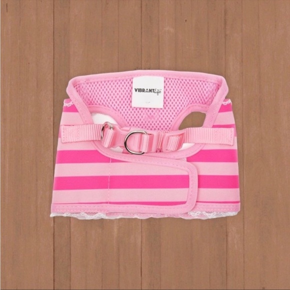 NWT Vibrant Life Harness Pink Striped With Lace Size XSmall free hat included - Picture 7 of 13